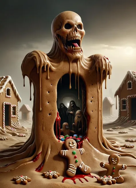Horror-themed <lora:FF-Halloween-Full:1> a house in the desert with a gingerbread man, surreal 3 d render, 3 d render and matte painting, stylized 3d render, surreal matte painting, old cgi 3 d rendered bryce 3 d, 3d rendered matte painting, realistic fantasy render, surreal scene, stylized as a 3d render, matte painting â, hyperdetailed 3d matte painting <lora:Dalle3mixLoha:0.1>,monster,ugly,surgery,evisceration,morbid,cut,open,rotten,mutilated,deformed,disfigured,malformed,missing limbs,extra limbs,bloody,slimy,goo,Richard Estes,Audrey Flack,Ralph Goings,Robert Bechtle,Tomasz Alen Kopera,H.R.Giger,Joel Boucquemont,ArtStation,DeviantArt contest winner,thematic background . Eerie, unsettling, dark, spooky, suspenseful, grim, highly detailed