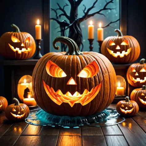 Pumpkin candle face Halloween space pirate