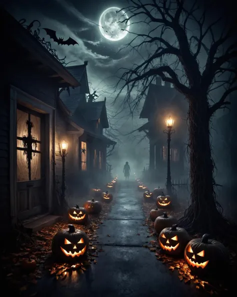Horror-themed <<lora:FF_Hall-_general:1> Halloween, beautiful, multidimensional, Halloween, Invigorating, Light streaks, Pixabay, Halloween theme, Halloween scene, spooky . Eerie, unsettling, dark, spooky, suspenseful, grim, highly detailed