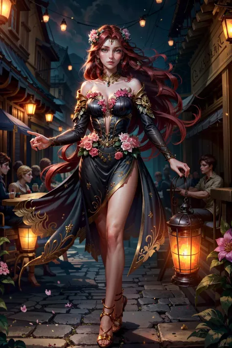 (masterpiece, best quality:1.3)
<lora:epi_noiseoffset2:1> <lora:add_detail:0.7> <lora:SmitePersephone:0.8>
SmitePersephone, 1girl, solo, long hair, red hair, flowers, full body, outdoor cafe, evening, cozy and warmly lit with cafe lights and lanterns 50mm lens, noir
