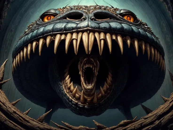 ((best quality)), ((masterpiece)), , majestic intricately detailed: In a nightmarish realm, grotesque entities with multiple eyes and jagged teeth writhe and slither, their unearthly cries piercing the air with horrifying resonance. <lora:Elixir:1>