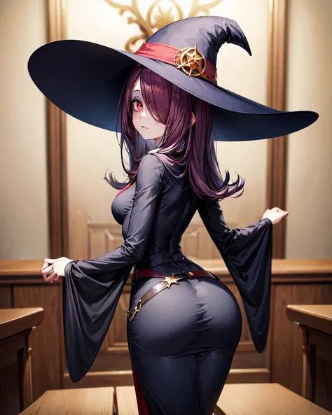 best quality, pov crotch, 1girl, vaginal, all fours, black highleg pantyhose, witch hat, torn clothes, showing pussy, showing ass, black hair, twintails, long hair, green eyes, looking back, cum in pussy, street, stone floor, mona \(genshin impact\),