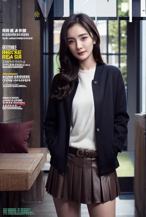 <lora:yangmi:0.88:lbw=1,0,0,0,0,0,0,0,1,1,1,1,1,1,1,1,1>
(fake cover), (magazine cover:1.66), cover, (english text:1.23), 
yangmi body, yangmi face, 1girl, solo, skirt, pleated skirt, long hair, cowboy shot, brown eyes, standing, highres, lips, realistic, brown hair, jacket, looking at viewer, black dress, white jacket, dress, long sleeves, smile, black skirt,
indoorscene, scenery, window, highres, plant, table, indoors, couch, potted plant, cup, day,
<lora:NM_æé¨æ¹åå¨_1.0:0.15> <lora:more_details:0.3> <lora:epi_noiseoffset2:1> <lora:QYpifuV1:0.9>