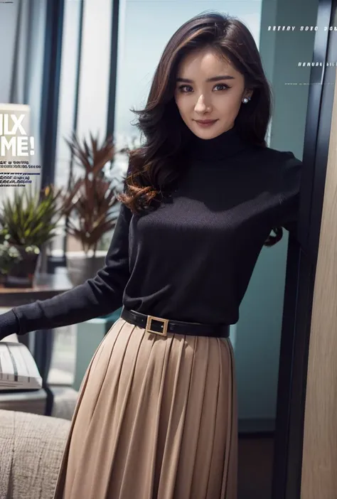 <lora:yangmi:0.88:lbw=1,0,0,0,0,0,0,0,1,1,1,1,1,1,1,1,1>
(fake cover), (magazine cover:1.66), cover, (english text:1.23), 
yangmi body, yangmi face, 1girl, solo, skirt, pleated skirt, long hair, cowboy shot, brown eyes, standing, highres, lips, realistic, brown hair, jacket, looking at viewer, black dress, white jacket, dress, long sleeves, smile, black skirt,
indoorscene, scenery, window, highres, plant, table, indoors, couch, potted plant, cup, day,
<lora:NM_æé¨æ¹åå¨_1.0:0.35> <lora:more_details:0.3> <lora:epi_noiseoffset2:1> <lora:QYpifuV1:0.9>