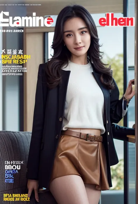 <lora:yangmi:0.88:lbw=1,0,0,0,0,0,0,0,1,1,1,1,1,1,1,1,1>
(fake cover), (magazine cover:1.66), cover, (english text:1.23),
yangmi body, yangmi face, 1girl, solo, skirt, pleated skirt, long hair, cowboy shot, brown eyes, standing, highres, lips, realistic, brown hair, jacket, looking at viewer, black dress, white jacket, dress, long sleeves, smile, black skirt,
indoorscene, scenery, window, highres, plant, table, indoors, couch, potted plant, cup, day,
<lora:NM_æé¨æ¹åå¨_1.0:0.15> <lora:more_details:0.3> <lora:epi_noiseoffset2:1> <lora:QYpifuV1:0.9>
