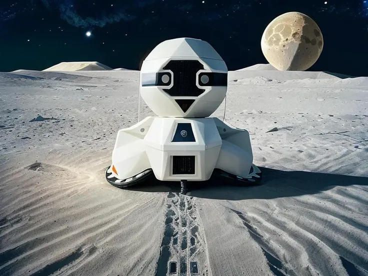 (lunar lander:1.1) shaped like a androbottopo robot landing on a landing pad, lunar scenery, lunar base, professional photography, intricate detail, high quality, very sharp, <lora:hjandrobottopo_v10:0.7>