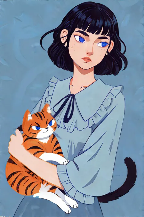 <lora:nabstyle-vixon:0.8>, n4bstyl3, portrait, holding cat, native american woman, auburn layered haircut, light blue eyes, wearing dark blue ruffle blouse || <lora:nabstyle-vixon:0.2>, n4bstyl3, portrait, masterpiece, 8k, high resolution, shallow depth of field, sharp focus