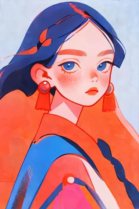 <lora:flatportraitstyle-vixon:1.00>, fl4tstyl3, portrait, pacific islander woman, ginger long layers, blue eyes, wearing ruby cape sleeve top || <lora:flatportraitstyle-vixon:0.2>, fl4tstyl3, portrait, masterpiece, 8k, high resolution, shallow depth of field, sharp focus