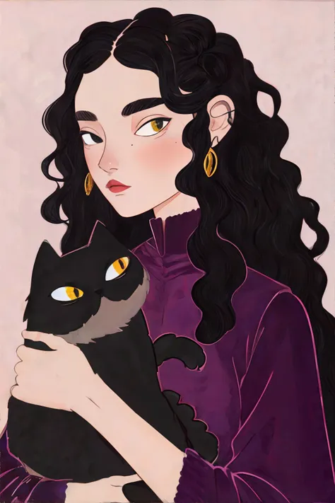 <lora:nabstyle-vixon:0.8>, n4bstyl3, portrait, holding cat, berber woman, light black (soft black) voluminous curls, gray eyes, wearing magenta velvet blouse || <lora:nabstyle-vixon:0.2>, n4bstyl3, portrait, masterpiece, 8k, high resolution, shallow depth of field, sharp focus