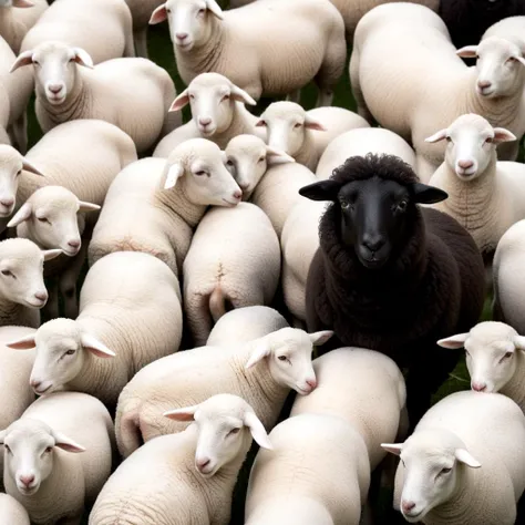 ((one little black sheep)) in a horde of white sheeps