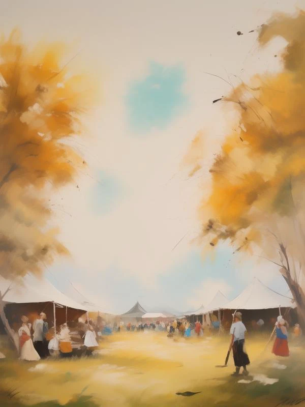 festival, rough brush strokes, bob ross, <lora:Bob_Ross:1>