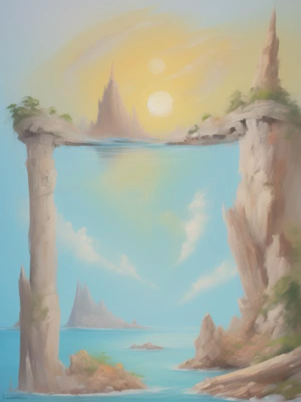 atlantis, fantasy, rough brush strokes, bob ross, <lora:Bob_Ross:1>