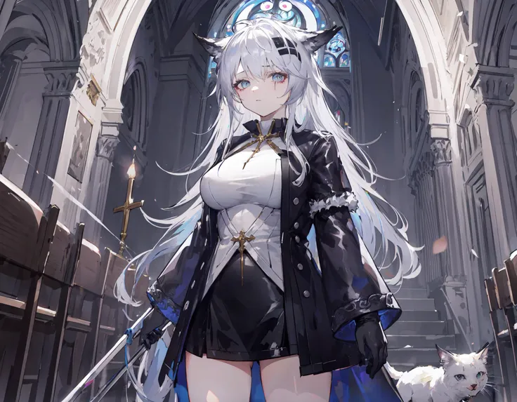 masterpiece,spotlight,looking at viewer,standing,large breasts,rhorrormare,<lora:Arknights-lappland-Refined Horrormarea&Original outfits:1>,highres,best quality,church,
detailed background,(unparalleled masterpiece, best quality, ultra-detailed),