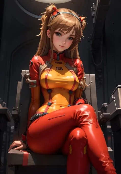 Masterpiece, 8K, .3D, Real, Ultra Fine Photography, Top Quality, Official Art, True Realism, Sunlight, Bright Colors, Lighting, Drama Lighting, (((One Woman))), 25 years old, tall, small face, perfect proportions, (Sliaskar Langley with a black eye patch: 1.5), ((Full Body Lesbian: 1.2)), (From below: 1.1), ((Sliaskar Langley in a red convertible jacket: 1.2, pose with hands in pockets, stopper suit under clothes, Thriaskar Langley wears a black cat hat deep)), (Thriaskar Langley, Thriaskar Langley, plug suit 02: 1.0)), ((blue eyes, beautiful face, beautiful eyes))), pretty face, moist eyes, shining eyes, fine face, thin lips, thin eyes, thin and sharp pale eyebrows, long eyelashes, long lower eyelashes, double eyelids, moody expression, realistic skin texture, visible pores, seductive smile, gentle expression, fragile appearance, slim and muscular, high leg swimsuit: 0.9, slim and muscular, (bright red high gloss suit), (dark red rubber set, has a strong metallic luster and smooth surface), dark red bodysuit shines like a mirror (dark red latex set), shines like a mirror (big connection Under the terminal, there is a precise round metal and silver chest: 1.3), precise round shoulder metal and silver large connection terminal: 1.1, metal green part of the shoulder blade, beautiful female hand wearing red tight latex gloves, (black tie latex with sturdy metallic luster on the inside of the arm), two wide black latex from thigh to buttocks, (full body composition: model stands in a spaceship with a realistic and detailed pose: 1.1), (dynamic and realistic bright red space background: 1.3), (dynamic and realistic bright red space, strong light: 1.2), logo pattern 02 between the breasts, feeling of loneliness, blushing, embarrassment, TO8 contrast style, (luster), delicate clothes wrinkles, beautiful light brown hair, digital SLR, Fujifilm XT3, Sharp focus: 1.0, maximum clarity and sharpness, accurately simulate the interaction of light and matter,