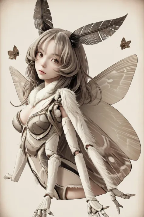 1girl,  <lora:mothgirl_cpt_v01:1>, moth antennae, moth wings, joints, extra arms