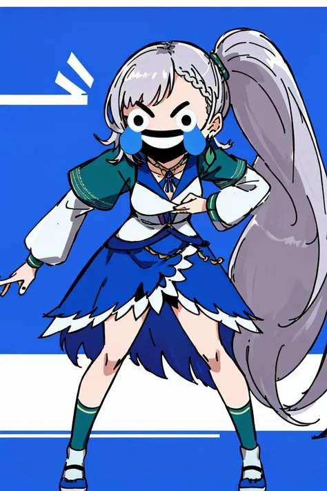 best quality, intricate details, full body,crying laughing, standing, cute pose,
1girl <lora:pavoliaReine_pavoliaReineV1:0.8> reine-long-hair, white pupils, blue eyes, green eyes,feather hair ornament,single earring,side ponytail, braided bangs, long hair, very long hair,
<lora:lmfaoEmojiFace_cookedlmaoji:0.9> (agonymouth, emoji style, emoji face, meme face:1.4)