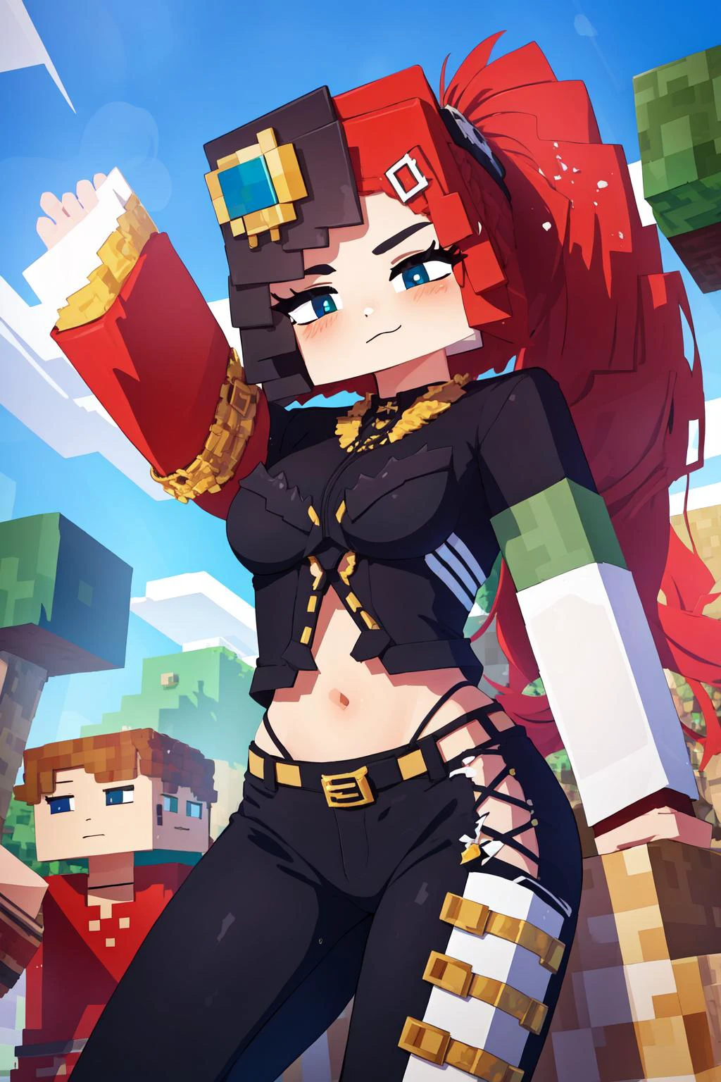 (masterpiece, best quality), intricate details, 8k, artstation, wallpaper, official art, splash art, sharp focus,
1girl,
<lora:mcnsfw_3597:0.8> mcnsfw, square head, minecraft, blocky, <lora:pavoliaReineHololive_reineV2:0.8> reine-main-outfit, reine-long-hair,