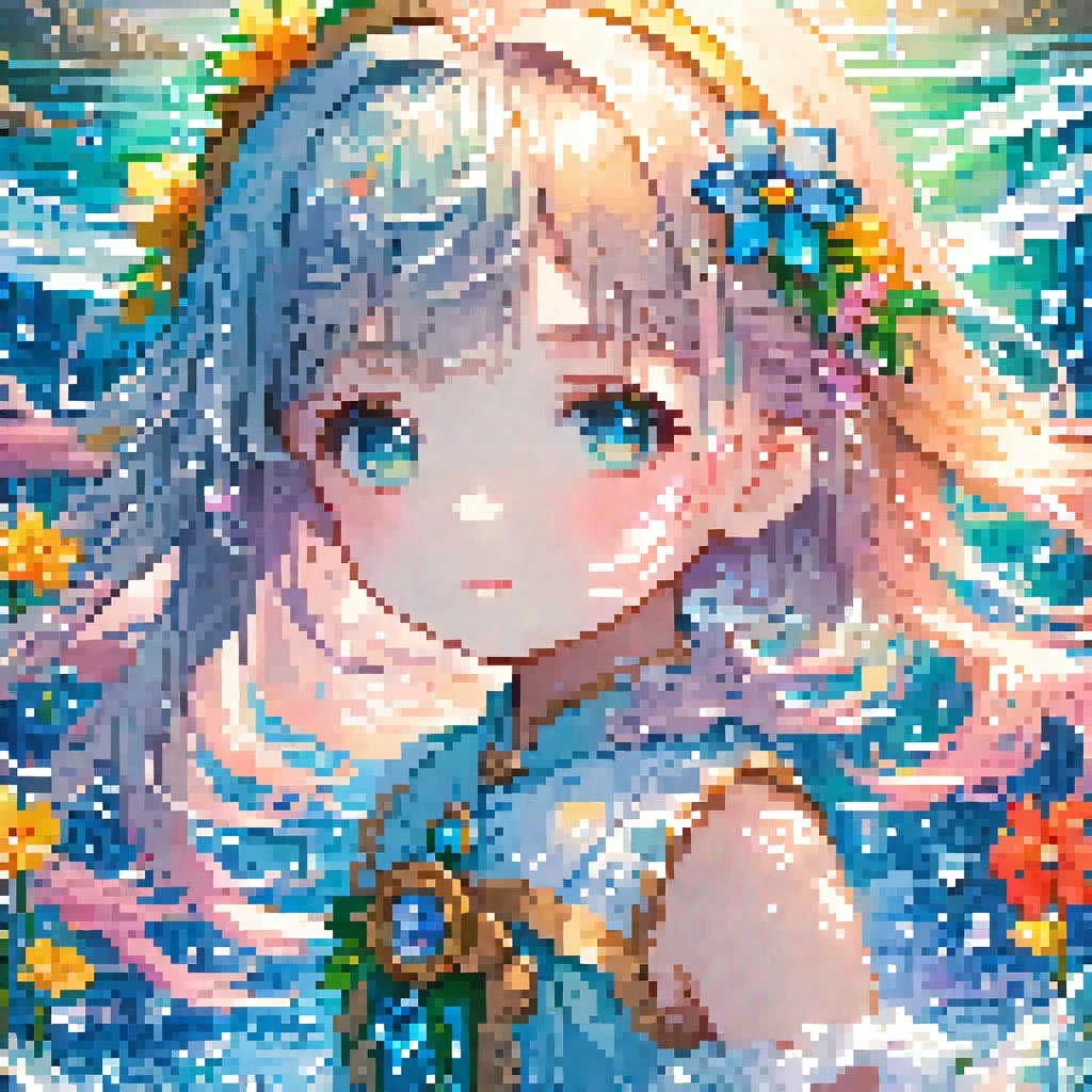 8k Wallpaper,grand,(((masterpiece))), (((best quality))), ((ultra-detailed)), (illustration), ((an extremely delicate and beautiful)),dynamic angle,rainbow hair,detailed cute anime face,(( girl)),(((masterpiece))),an extremely delicate and beautiful girl,flower,cry,water,corrugated,flowers tire,broken glass,(broken screen),atlantis,transparent glass