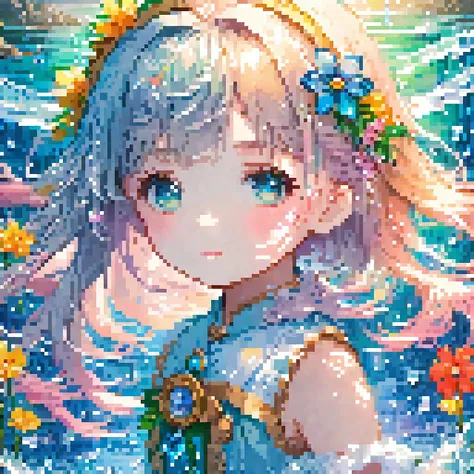 8k Wallpaper,grand,(((masterpiece))), (((best quality))), ((ultra-detailed)), (illustration), ((an extremely delicate and beautiful)),dynamic angle,rainbow hair,detailed cute anime face,((***********)),(((masterpiece))),an extremely delicate and beautiful girl,flower,cry,water,corrugated,flowers tire,broken glass,(broken screen),atlantis,transparent glass