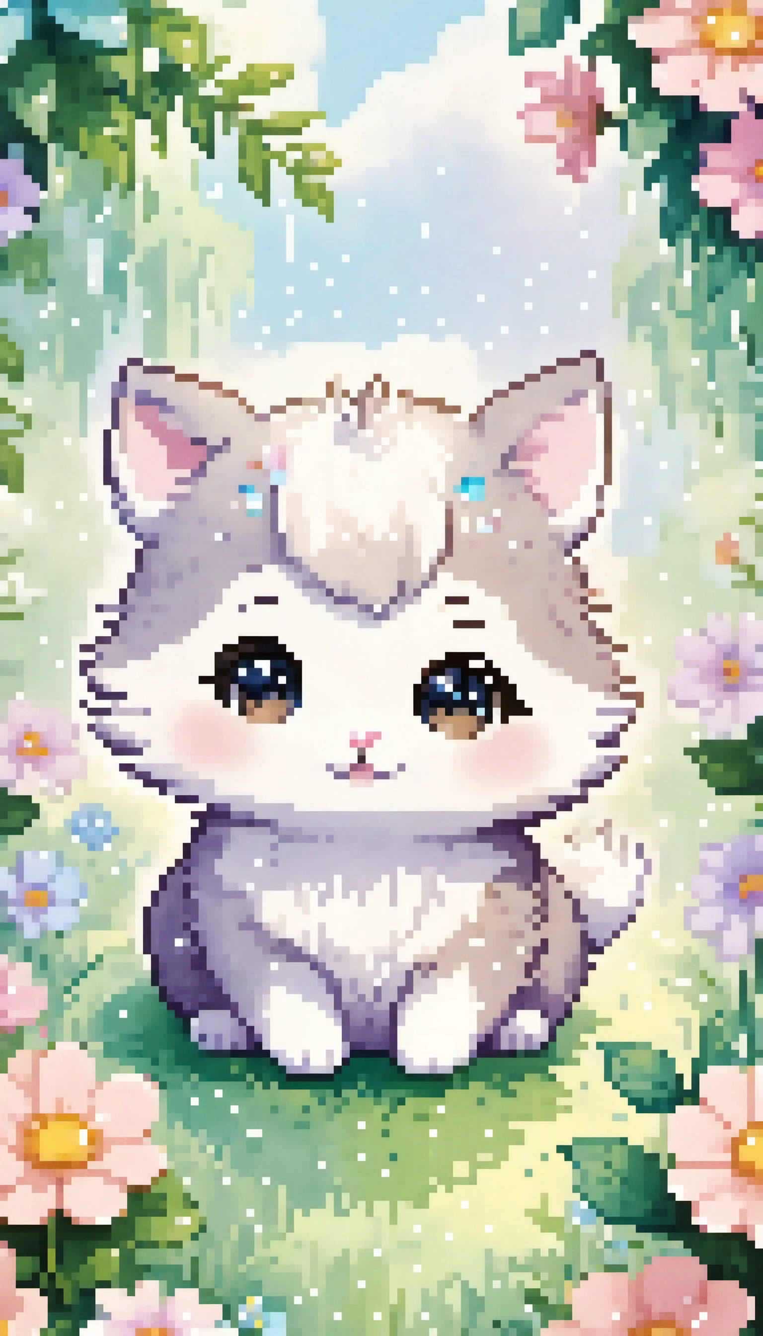 Sticker of a cute, round little animal with big, sparkling eyes and a gentle smile on its face. It has soft, pastel-colored fur. The small critter is surrounded by dainty, heart-shaped flowers in complementary pastel shades, adding to the sticker's overall charm.The white background provides the perfect canvas for this adorable creature, allowing its pastel features to pop and catch the eye. The sticker design exudes a warm and playful energy, making it an endearing addition to any item it adorns.