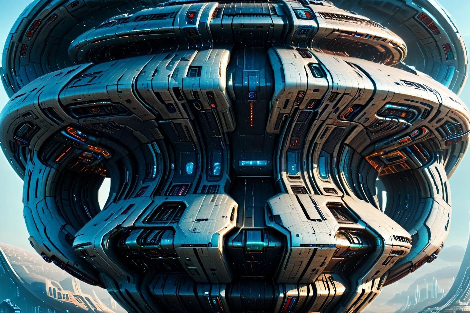<lora:xl_more_art-full_v1:0.7>, (best quality:1.5), (hyperrealism:1.3), (intricate emotional details:1.5), (ultra detailed), (sharp focus), (sharp details), detailed digital illustration of a Starships orbiting colossal ring structure, Postcyberpunk, <lora:cine:0.7> cin3 , <lora:EnvyOrganicScifiXL01:1>