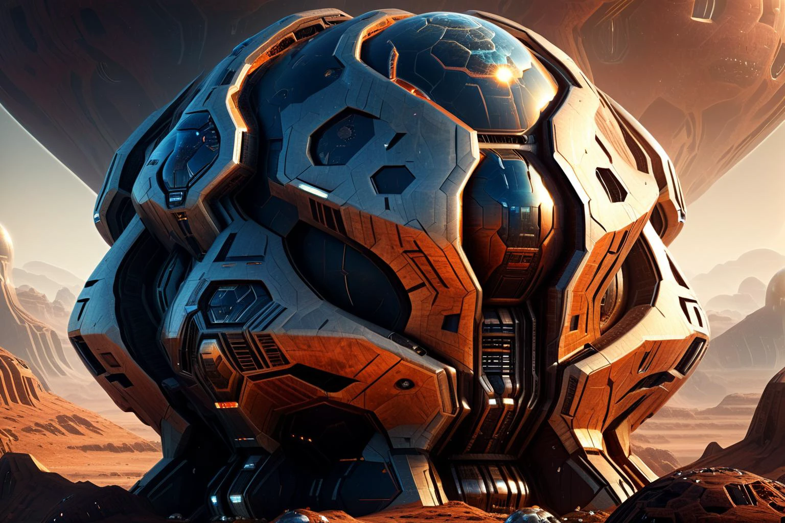 <lora:xl_more_art-full_v1:0.7>, (best quality:1.5), (hyperrealism:1.3), (intricate emotional details:1.5), (ultra detailed), (sharp focus), (sharp details), detailed digital illustration of a Exoplanet terraforming vessel, transforming barren landscapes, Clockpunk, <lora:EnvyOrganicScifiXL01:1>, space, spaceship
