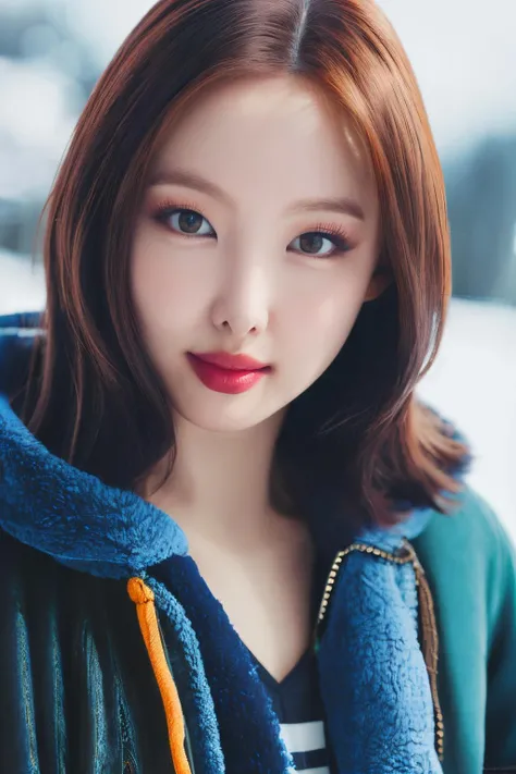 <lora:Nayeon_BRA:1>, a picture of Nayeon, winter clothes, winter coat, snow, outdoors, face crop, looking at viewer, (detailed lighting, extremely detailed skin, extremely detailed hair, shadows, 8k), masterpiece, top quality, best quality, highres, ultra-high res, ultra-detailed