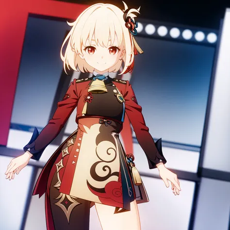 masterpiece, best quality, 1girl, solo, dynamic pose, simple background, tachi-e, full body, red_jacket, ribbon, red_eyes,blond hair,short hair,hair_ribbon,smile, <lora:lycorisRecoil_chisatoV10:0.6>, dynamic angle,
<lora:genshin-char-model:1>, genshin,