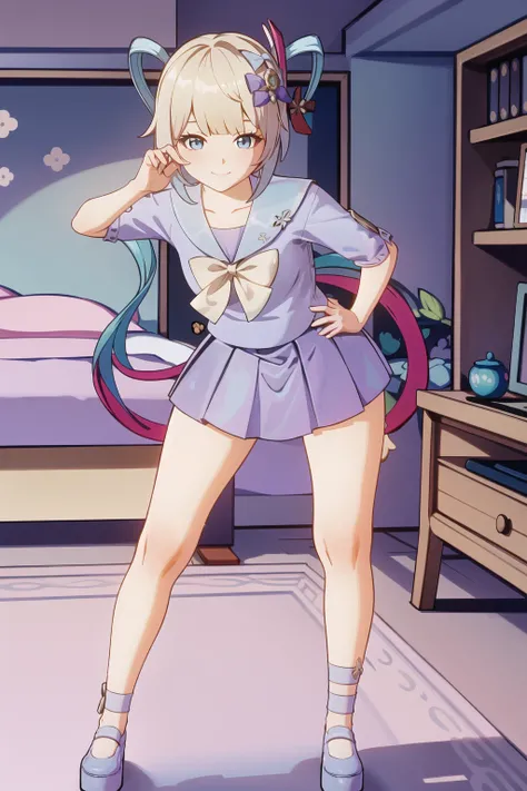 masterpiece, best quality, absurdres, 1girl, school uniform, kangel, smile, standing, contrapposto, bedroom, leaning forward, <lora:kangelNeedyGirl_v10:1>,
<lora:genshin-char-model:1>, genshin,
