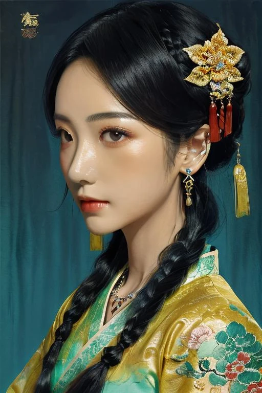 Ancient style, girl, 1girl, solo, jewelry, braid, earrings, hair ornament,side face <lora:ancient-HXZ:0.8>album cover,dreamlike,