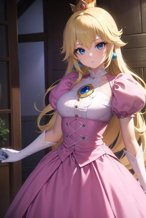 princesspeach, <lora:princesspeach-lora-nochekaiser:1>,
princess peach, blonde hair, blue eyes, long hair,
BREAK crown, dress, gem, gloves, pink dress, puffy short sleeves, puffy sleeves, short sleeves, white gloves,
BREAK indoors,
BREAK looking at viewer, (cowboy shot:1.5),
BREAK <lyco:GoodHands-beta2:1>, (masterpiece:1.2), best quality, high resolution, unity 8k wallpaper, (illustration:0.8), (beautiful detailed eyes:1.6), extremely detailed face, perfect lighting, extremely detailed CG, (perfect hands, perfect anatomy),