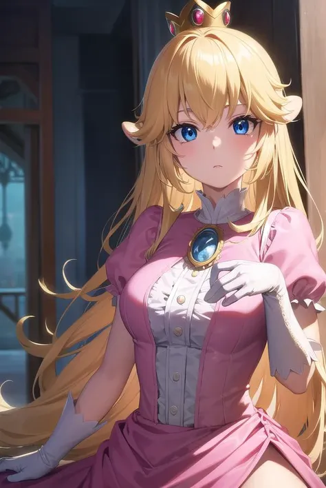 princesspeach, <lora:princesspeach-lora-nochekaiser:1>,
princess peach, blonde hair, blue eyes, long hair,
BREAK crown, dress, gem, gloves, pink dress, puffy short sleeves, puffy sleeves, short sleeves, white gloves,
BREAK indoors,
BREAK looking at viewer, (cowboy shot:1.5),
BREAK <lyco:GoodHands-beta2:1>, (masterpiece:1.2), best quality, high resolution, unity 8k wallpaper, (illustration:0.8), (beautiful detailed eyes:1.6), extremely detailed face, perfect lighting, extremely detailed CG, (perfect hands, perfect anatomy),