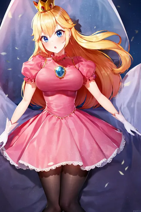 <lora:Puppypaww_Style:0.8>, (masterpiece, best quality), 1girl,    <lora:princesspeach-lora-nochekaiser:1> princess peach, blonde hair, blue eyes, long hair, crown, dress, gem, gloves, pink dress, puffy short sleeves, puffy sleeves, short sleeves, white gloves,