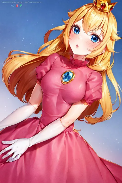 <lora:Puppypaww_Style:0.8>, (masterpiece, best quality), 1girl,    <lora:princesspeach-lora-nochekaiser:1> princess peach, blonde hair, blue eyes, long hair, crown, dress, gem, gloves, pink dress, puffy short sleeves, puffy sleeves, short sleeves, white gloves,