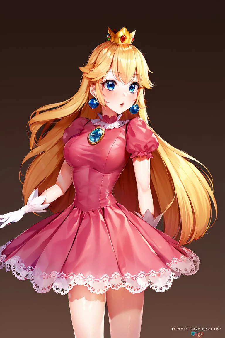 <lora:Puppypaww_Style:0.8>, (masterpiece, best quality), 1girl, <lora:princesspeach-lora-nochekaiser:1> princess peach, blonde hair, blue eyes, long hair, crown, dress, gem, gloves, pink dress, puffy short sleeves, puffy sleeves, short sleeves, white gloves,