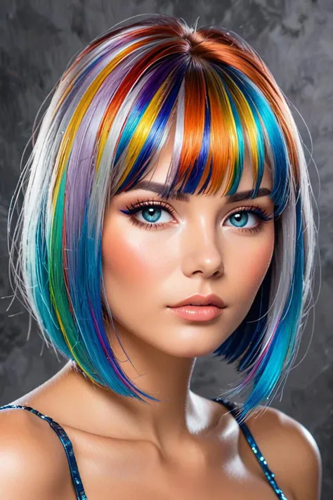 a shiny bob haircut and cramel hair in a misty clouds in the style of clear lines, colorfully, <lora:sdxl_lightning_8step_lora.safetensors:1.0>, <lora:add detail xl.safetensors:1.5>