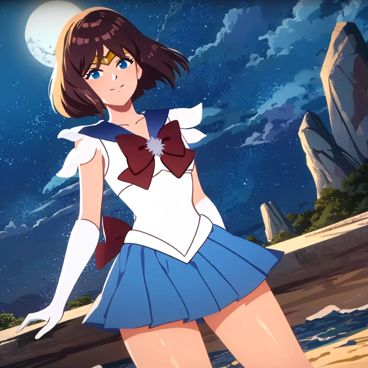 1girl, sailor saturn, bob_cut, night sky, <lora:SailorSaturnV1:1> sailor saturn, light smile, blue pleated skirt <lyco:starwarsadv-000005:0.8>, starwarsadv, <lyco:ããã®ã¿ã:0.2>, white gloves