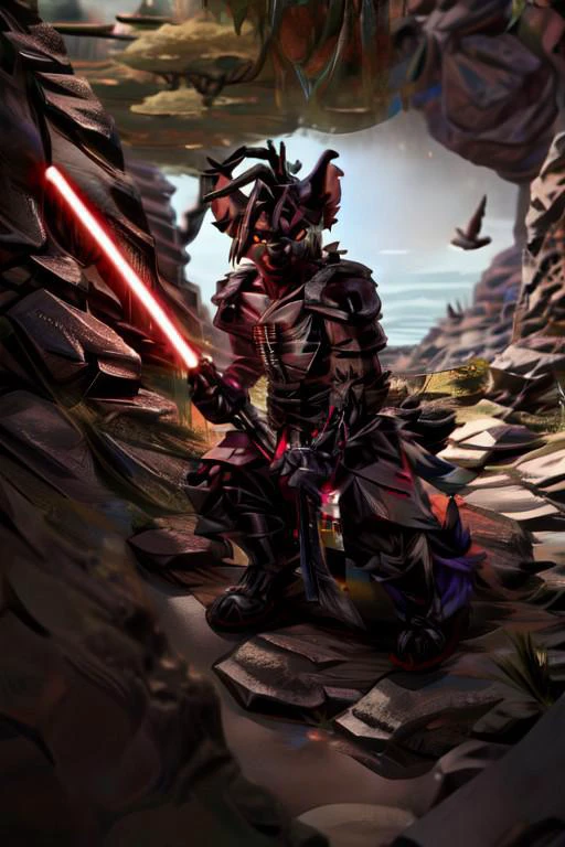 starwarsadv,
shenzi, furry female anthro, hyena girl, sash, solo, (body fur:1.2), (best quality), (detailed nature background:1.2), (detailed fluffy fur:1.1), looking at viewer, grin, tail, yellow eyes, gold piercings, dressed in sthoutfit ,holding lightsaber, face tentacles, black hair, 8k, uhd, best quality, trending on arstation, masterpiece, raw image, pores, detailed skin, 5 fingers, star wars, cool armor, forest
<lora:shenzi-v1:1> <lora:starwarsadv-000005:0.6>
<lora:sthoutfitV2:0.7> <lora:more_details:1>