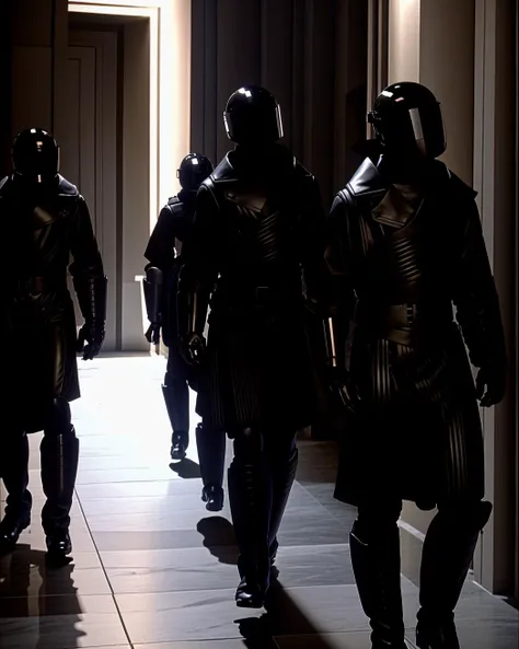 a group of people in black leather suits , american realism , unreal 5, a raytraced image