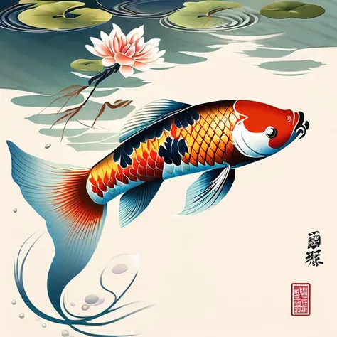 Graceful koi fish glide beneath the surface, embodying the essence of serenity and perseverance