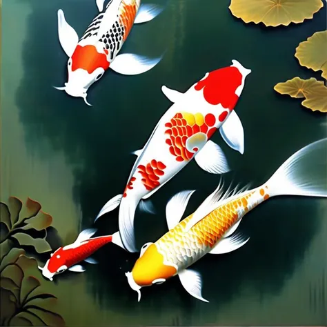 Graceful koi fish glide beneath the surface, embodying the essence of serenity and perseverance<lora:yueliangmen:0.8> yueliangmen