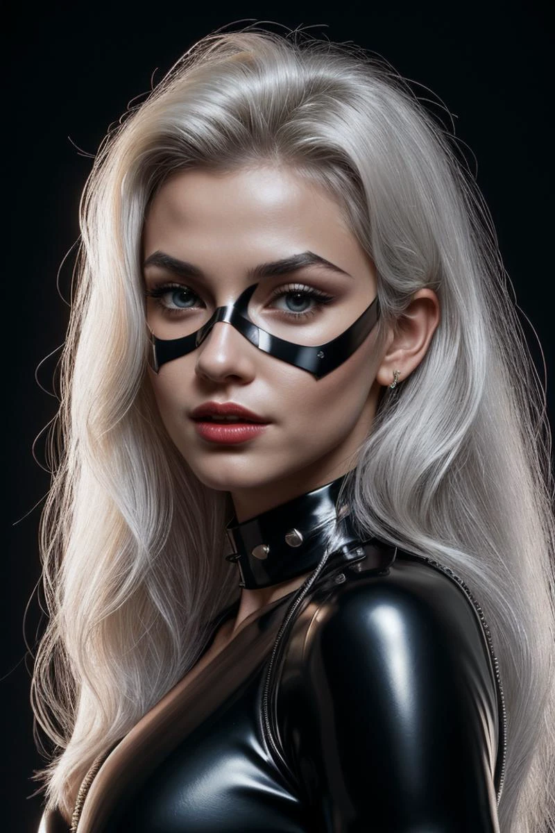 (sideways:1.1), (very wide shot:1.2) Grac3_Dugan_STv4 as (CARTOON_felicia_blackcat_ownwaifu, www.ownwaifu.com, long hair, white hair, lipstick, hazel eyes, makeup, lips, collarbone, red lips, claws, very long hair, mask, bodysuit, gloves, choker, white gloves, collar, superhero, black bodysuit, fur trim, cleavage, skin tight, zipper, spiked collar, unzipped, jewelry, black choker, latex, shiny, center opening,:1.6), (mask:1.5), vibrant rimlight, dark theme, low light, outdoors, roof top, overlooking New York City, pale skin, blush, [[FaceDetail]], {|from side and behind},all fours,looking at viewer, flushed face, [[analog photo]], messy hair, looking at the viewer, [[shallow depth of field]], vignette, highly detailed, high budget Hollywood film, [bokeh:0.2], sharp focus on subject, cinemascope, moody, epic, gorgeous, film grain, atmospheric perspective, diffusion, pore correlation, shot on Canon EOS 5D, PA7_Portrait-MCU, (epiCPhoto), <lora:epi_noiseoffset2:0.2> <lora:LowRA_v2:0.4> <lora:add_detail:0.2>, <lora:ReaLora:0.4>, <lora:hairdetailer:0.4> <lora:CARTOON_felicia_blackcat_ownwaifu:0.6> <lora:BlackCat:0.15>