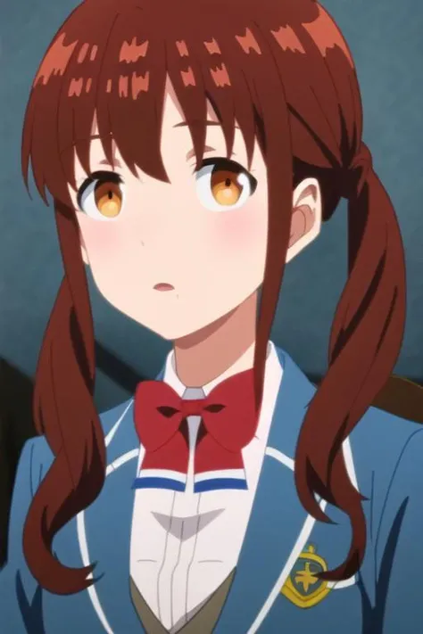 masterpiece, best quality, anime art style, taeko, wavy auburn hair, twin-tails, brown eyes, medium breasts, school uniform, full body <lora:arifuretaFromCommonplaceTo_01:1>
