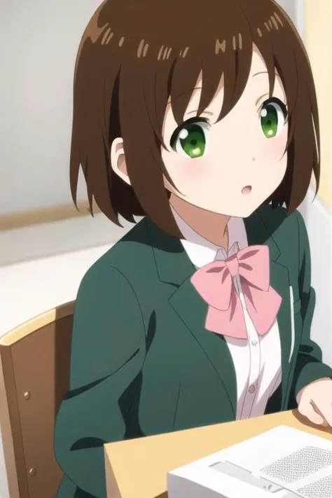 masterpiece, best quality, anime art style, aiko, brown hair, short hair, green eyes, medium breasts, office shirt, pink jacket, white bow, black skirt <lora:arifuretaFromCommonplaceTo_01:0.48>