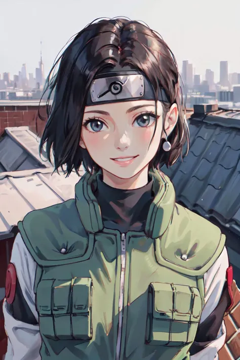 <lora:attire_narutovest:1>joninvest,forehead protector,rooftop,
(best quality, masterpiece, RAW photo,ultra-detailed:1.2), <lyco:GoodHands-beta2:1.0>,1girl,solo,looking at viewer,smile