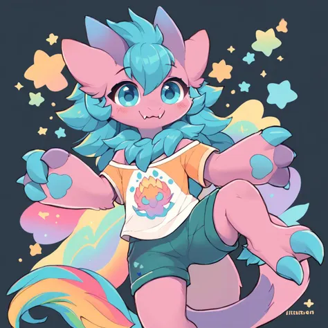 score_9, score_8_up, wickerbeast, cute, furred dragon, shorts, colorful, digital art, <lora:wickerbeast xl 1024 v1 rank128 pony_1:1>, <lora:CuteMixPDv3:.75>