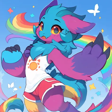 score_9, score_8_up, wickerbeast, cute, furred dragon, shorts, colorful, digital art, <lora:wickerbeast xl 1024 v1 rank128 pony_1:1>, <lora:CuteMixPDv4:.75>