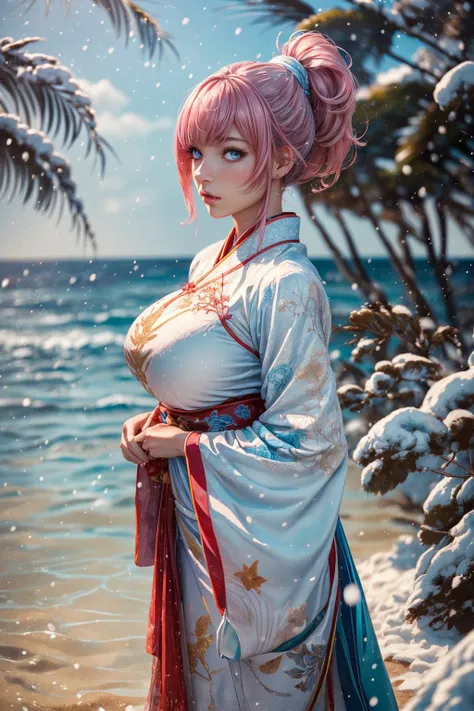 shukezouma, octane render, hdr, (hyperdetailed:1.15), (soft light, sharp:1.2), 1girl, beautiful girl, ultra detailed eyes, mature, plump, thick, painting drops, paint teardrops, woman made up from paint, entirely paint, splat, splash, long colored hair, kimono made from paint, ultra detailed texture kimono, paint kimono, paint bulb, exposed cleavage, sexy, paint drops, outdoors, exposed shoulders, sakura trees, tears, sexy, shoulders visible, thighs exposed, semi naked