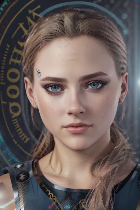 a beautiful CHLOEDBH,  ponytail, blue eyes, (pink cleopatra hair:0.9), (warrior princess:1.2), (Bavaria culture:1.2), (barbarian warrior), tcg artwork, fantasy character, [trading card game art], realism, perfect rendered face, perfect face details, realism, perfect rendered face, perfect face details, oil on canvas, hyper real, photography, professional, canon camera, nikon camera, sharp, bokeh, studio quality, fisheye lens, delighted, by Steve McCurry, by Ilia Repin, by Robert Capa  <lora:S6yxChloeDetroit_v20:0.7><lora:epiNoiseoffset_v2:1>