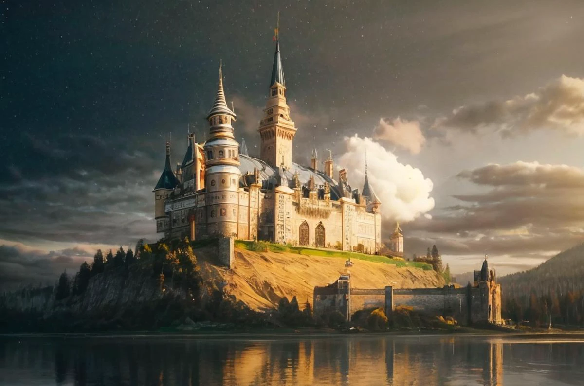 a profestional picutre of 15) The Cinnamon Castle - A massive stone castle, its walls coated in smooth cinnamon rock that glitters in the sunlight. The air is filled with the sweet scent of cotton candy and the sound of raucous laughter from the castle's residents. The castle is said to be home to a powerful witch who can grant wishes to those who seek her out. ,wide angle, landscape , photorealism,unreal 5 daz, extremely detailed ,((ultrasharp)),((masterpiece)),((best quality)),((ultradetailed)),((intricated details)), extremaly detailed background, ultra realistic,32k,RAW photo, 8k ,dslr,soft lighting,high quality,film grain, beautiful and aesthetic,extremely detailed, natural shadows, <hypernet:sxzBloom_sxzBloom:0.7> <lora:add_detail:1> <lora:add_sharpness:0.63>